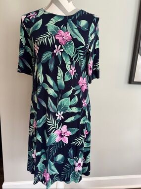 Old Navy Navy Floral Midi Dress with Pink & Green Print